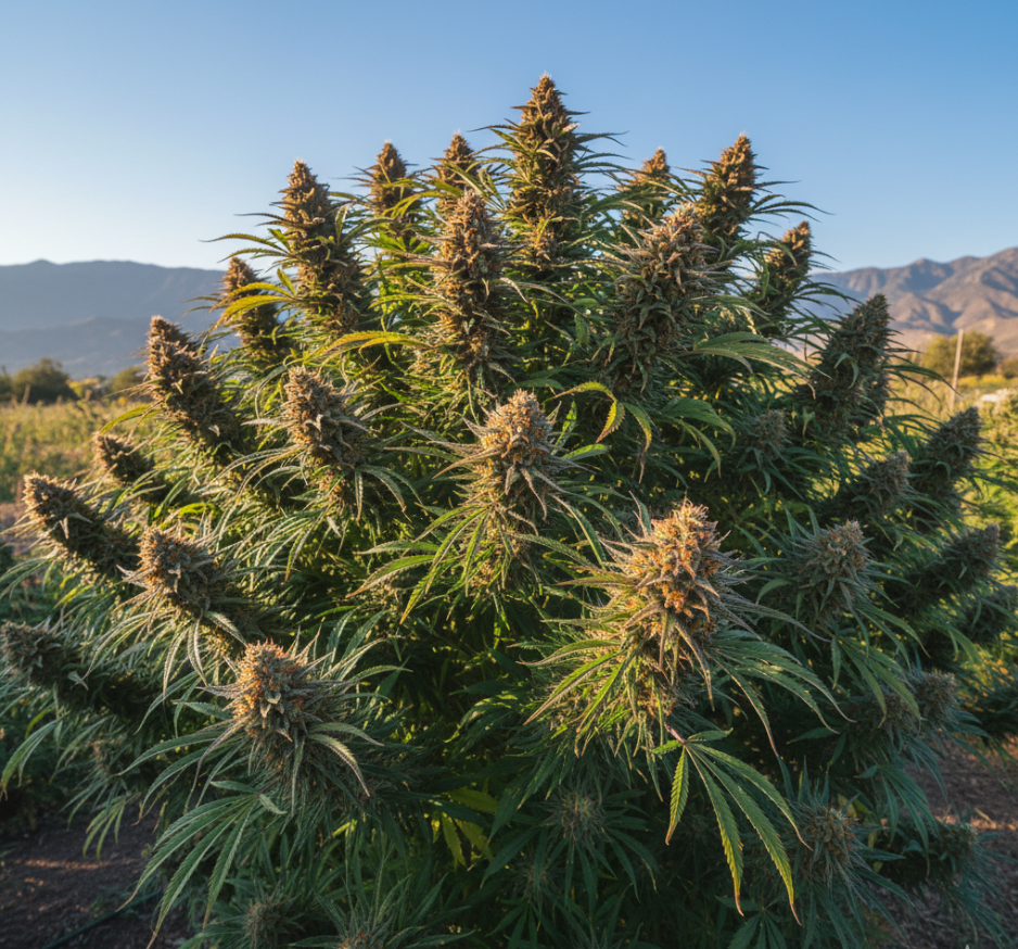 Indoor grown cannabis plant in vegetative stage